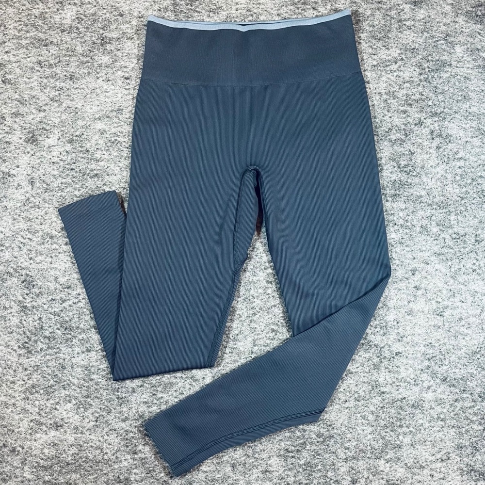 Outdoor Voices Ribbed Seamless Leggings Women M Slate Blue High Rise Compression